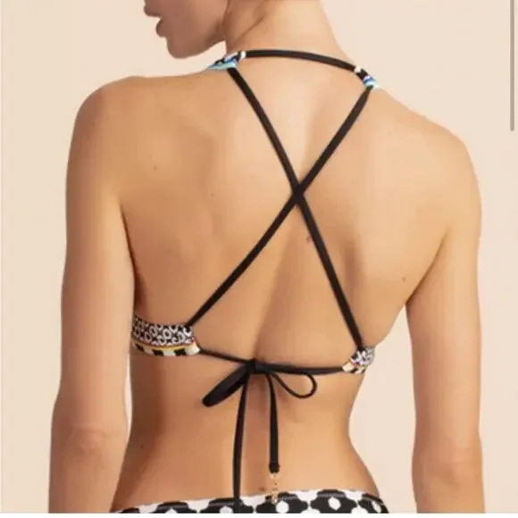 Trina Turk $88 Onyx Ikat Banded Halter Bikini Top size M - Picture 2 of 5